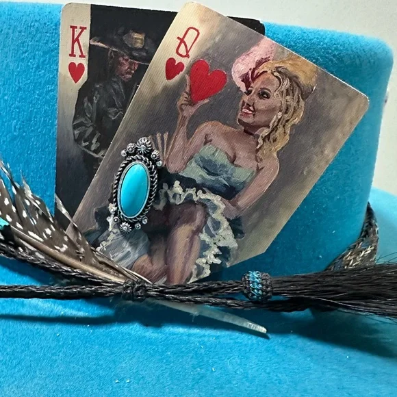 Bailey Cowgirl Hat Turquoise Western with Feather and Card 